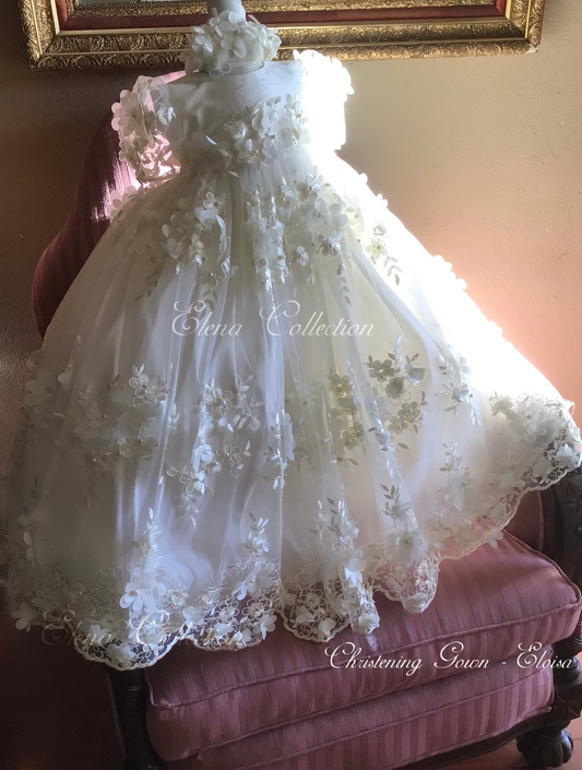 Christening Gown Beaded 3d Lace - Eloisa