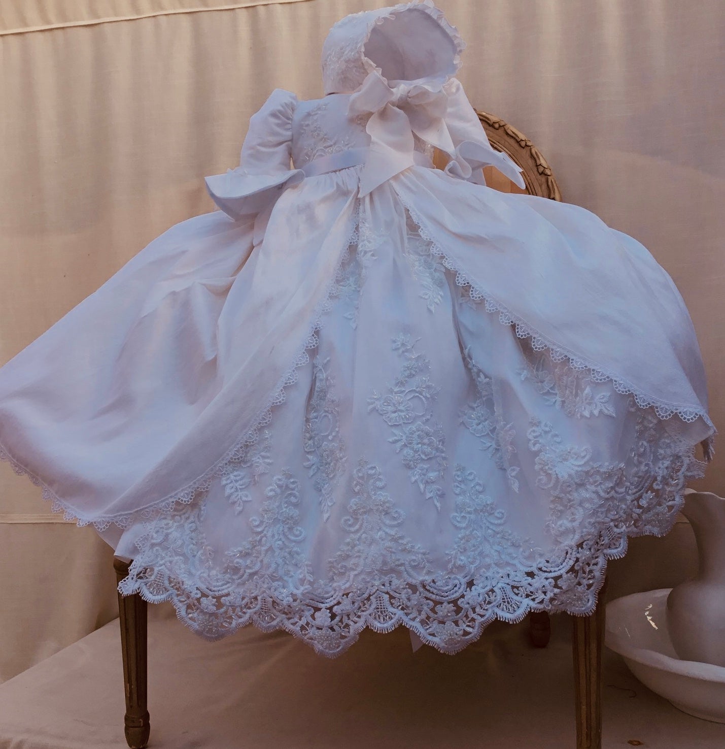 Christening Silk Gown & Bonnet -Jensen