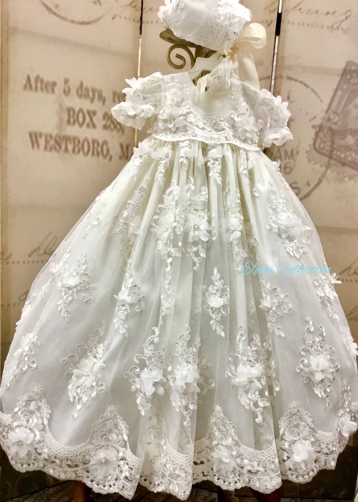 Christening Gown Beaded 3d Lace - Eloisa