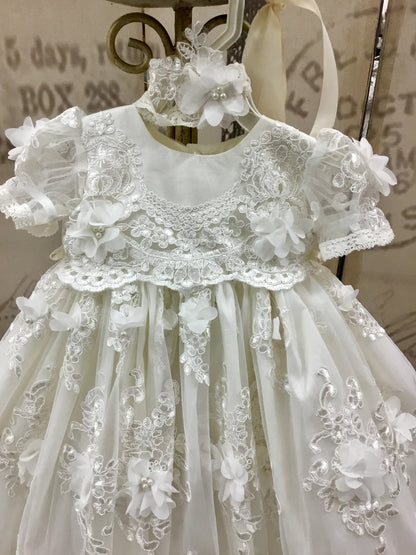Christening Gown Beaded 3d Lace - Eloisa