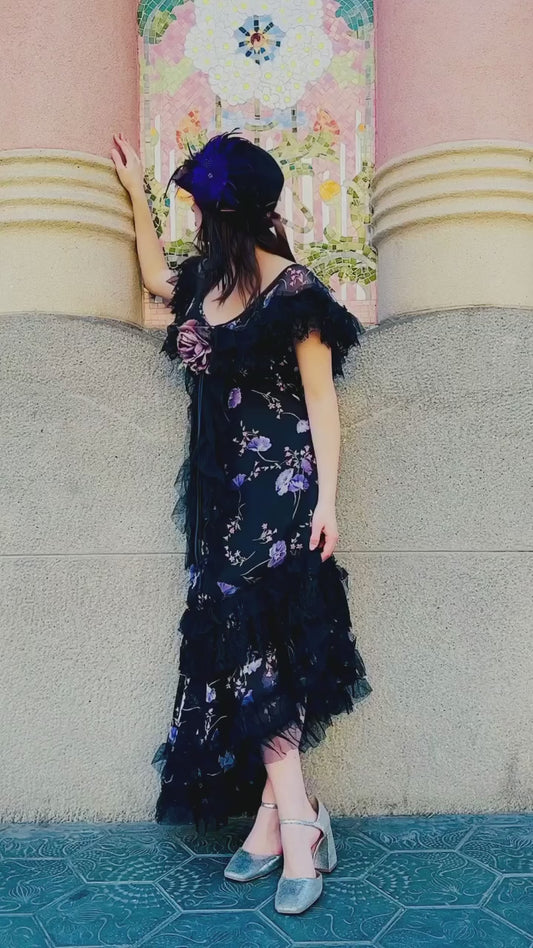 Black Floral Chiffon Dress - Kayla