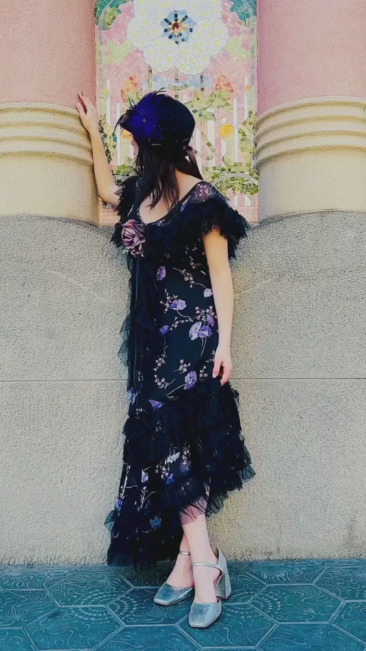 Black Floral Chiffon Dress - Karen