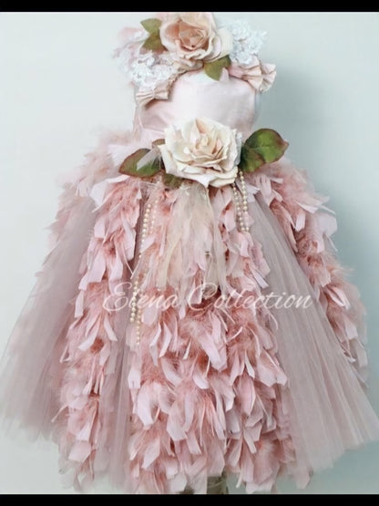 Feather Flower Girl Dress - Girls Tutu Dress - Madelyn