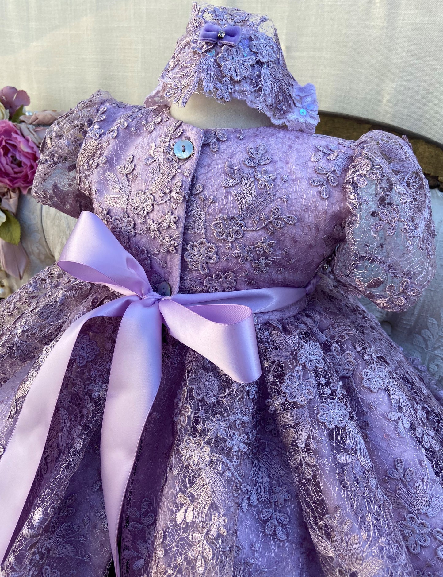 Christening Gown with Bonnet - Violet