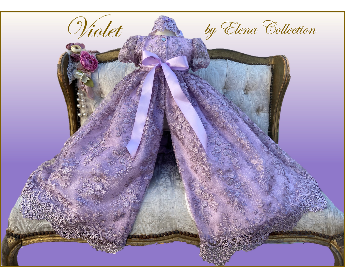 Christening Gown with Bonnet - Violet