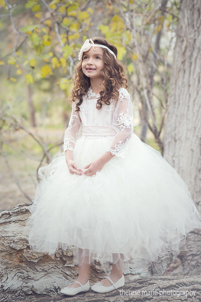 Comunion Long slevess dress-Flowergirl-Bridal-Candace - ElenaCollection
 - 3