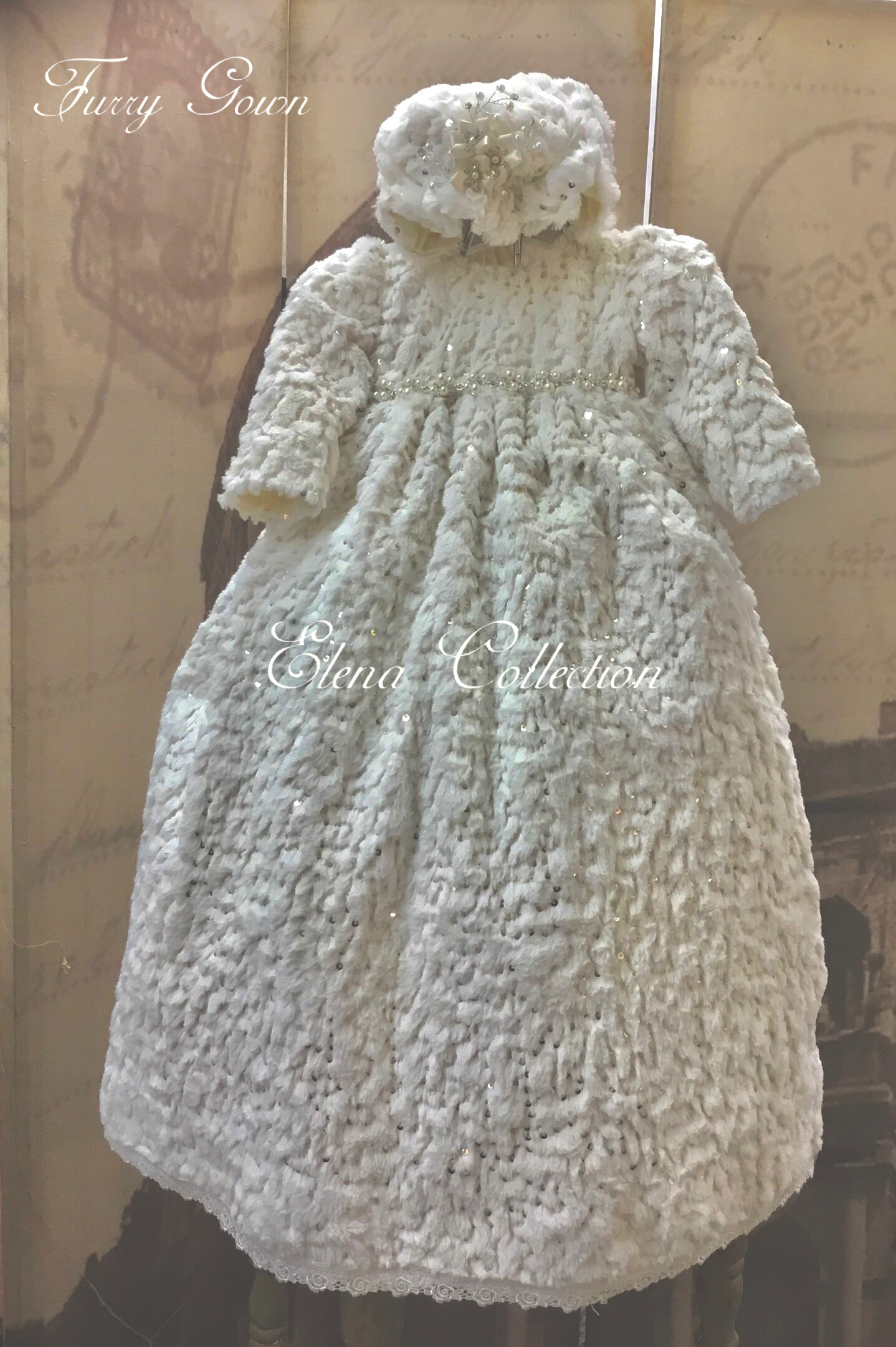 Winter Christening Gown with a Bonnet - Furry