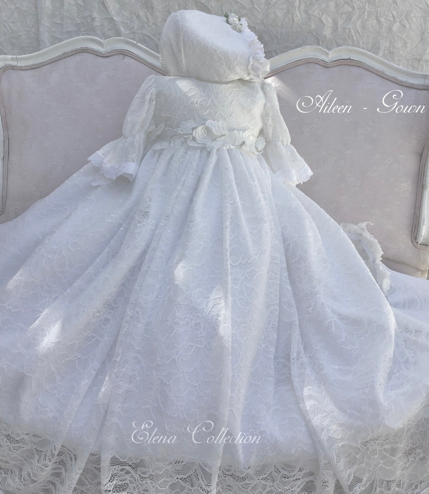 Lace Christening Gown with a Bonnet - Aileen