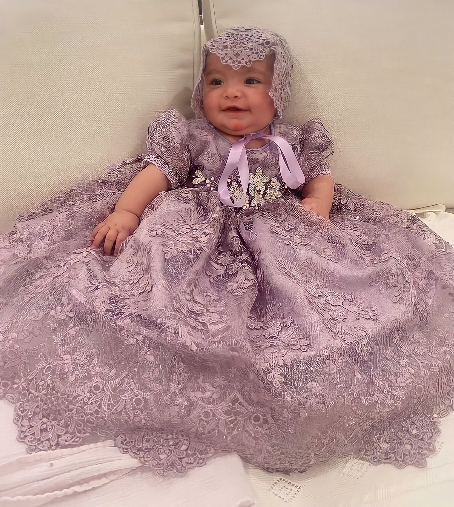 Christening Gown with Bonnet - Violet