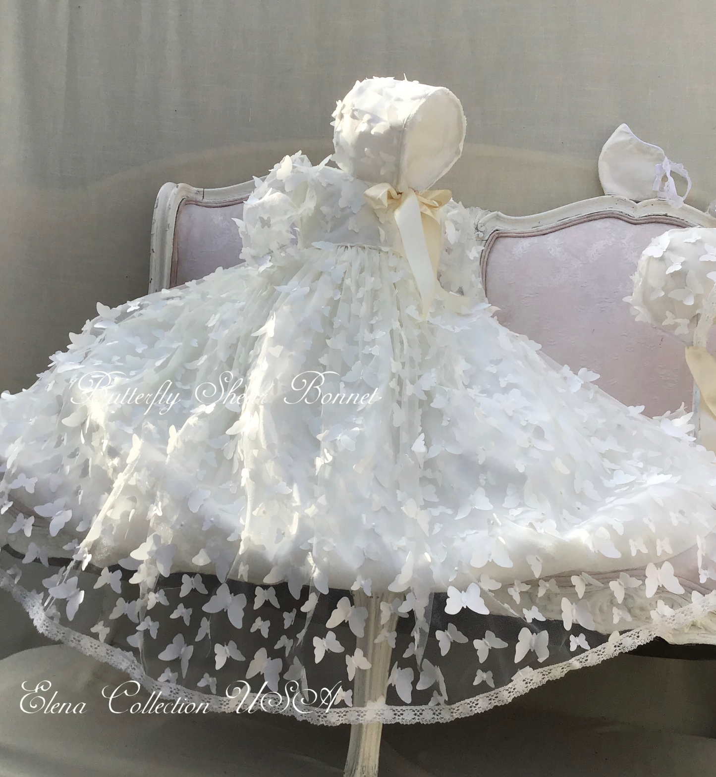 Christening Gown with Bonnet - Butterfly