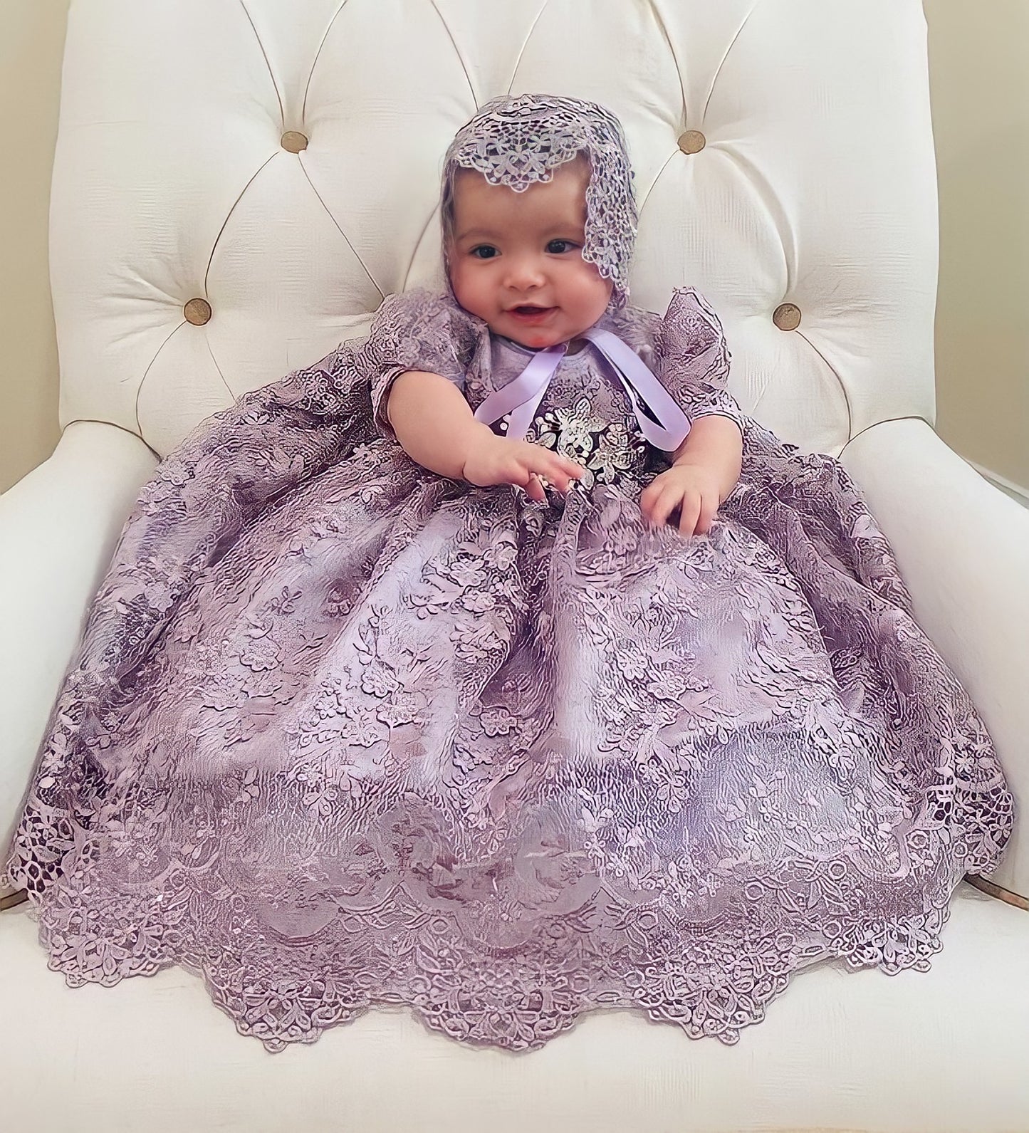 Christening Gown with Bonnet - Violet