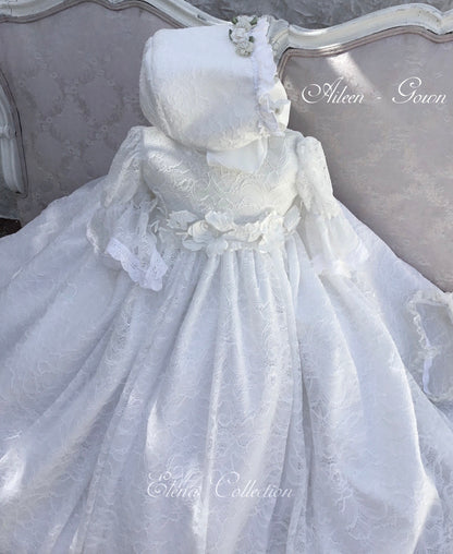 Lace Christening Gown with a Bonnet - Aileen