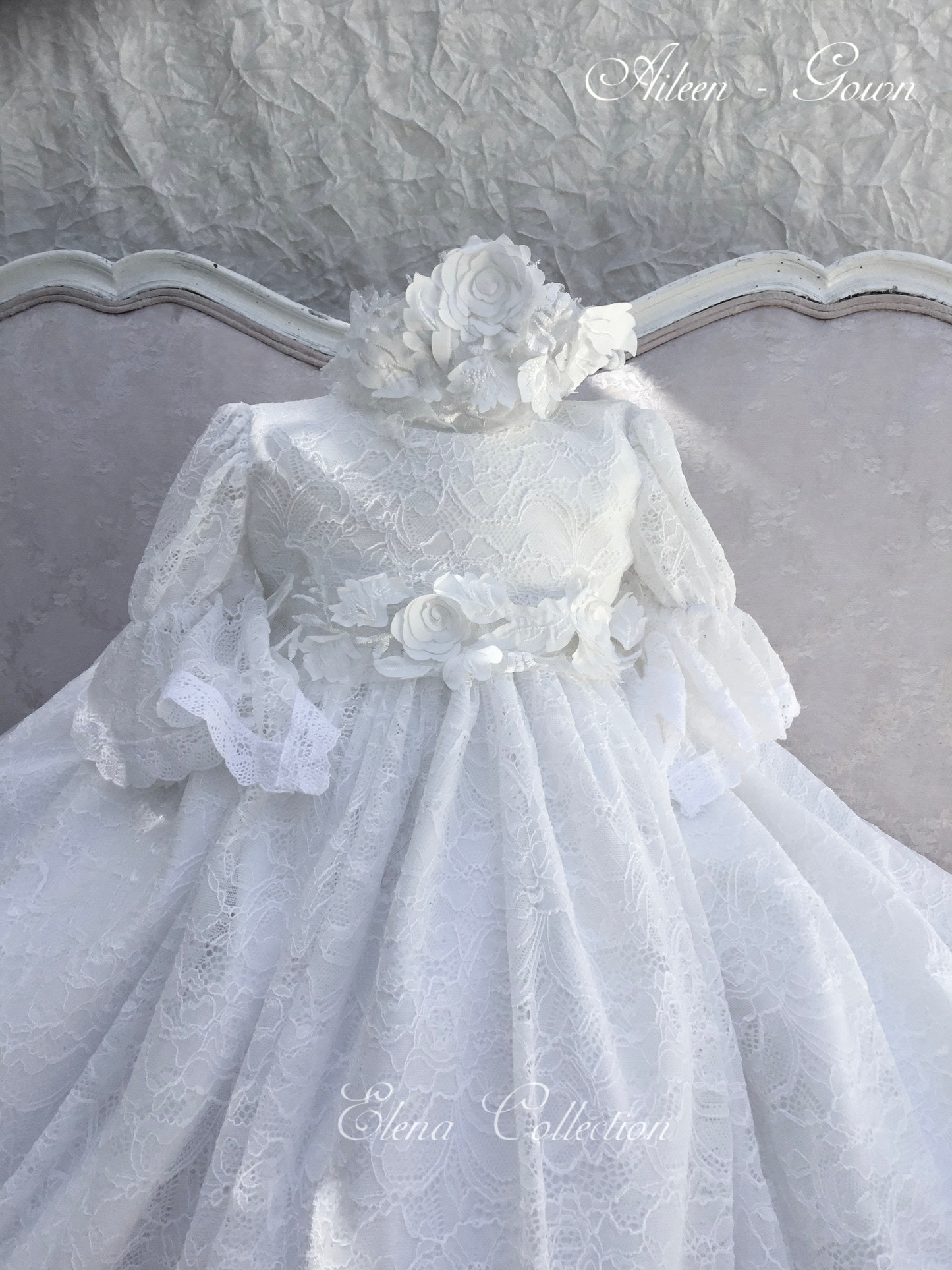 Lace Christening Gown with a Bonnet - Aileen