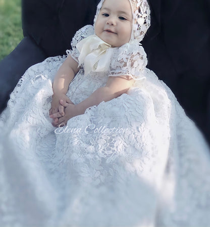 Lace Christening Gown with Bonnet - Rosalba