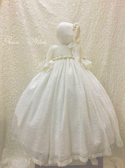 Lace Christening Gown with a Bonnet - Aileen