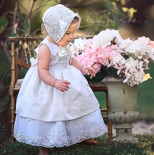 Christening Silk White Dress - Monserrat