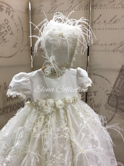 Feather Christening Gown -Star 6-12m only