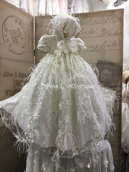 Feather Christening Gown -Star 6-12m only