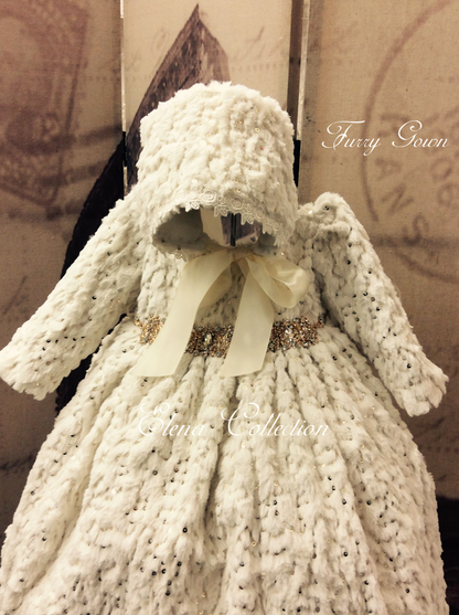 Winter Christening Gown with a Bonnet - Furry