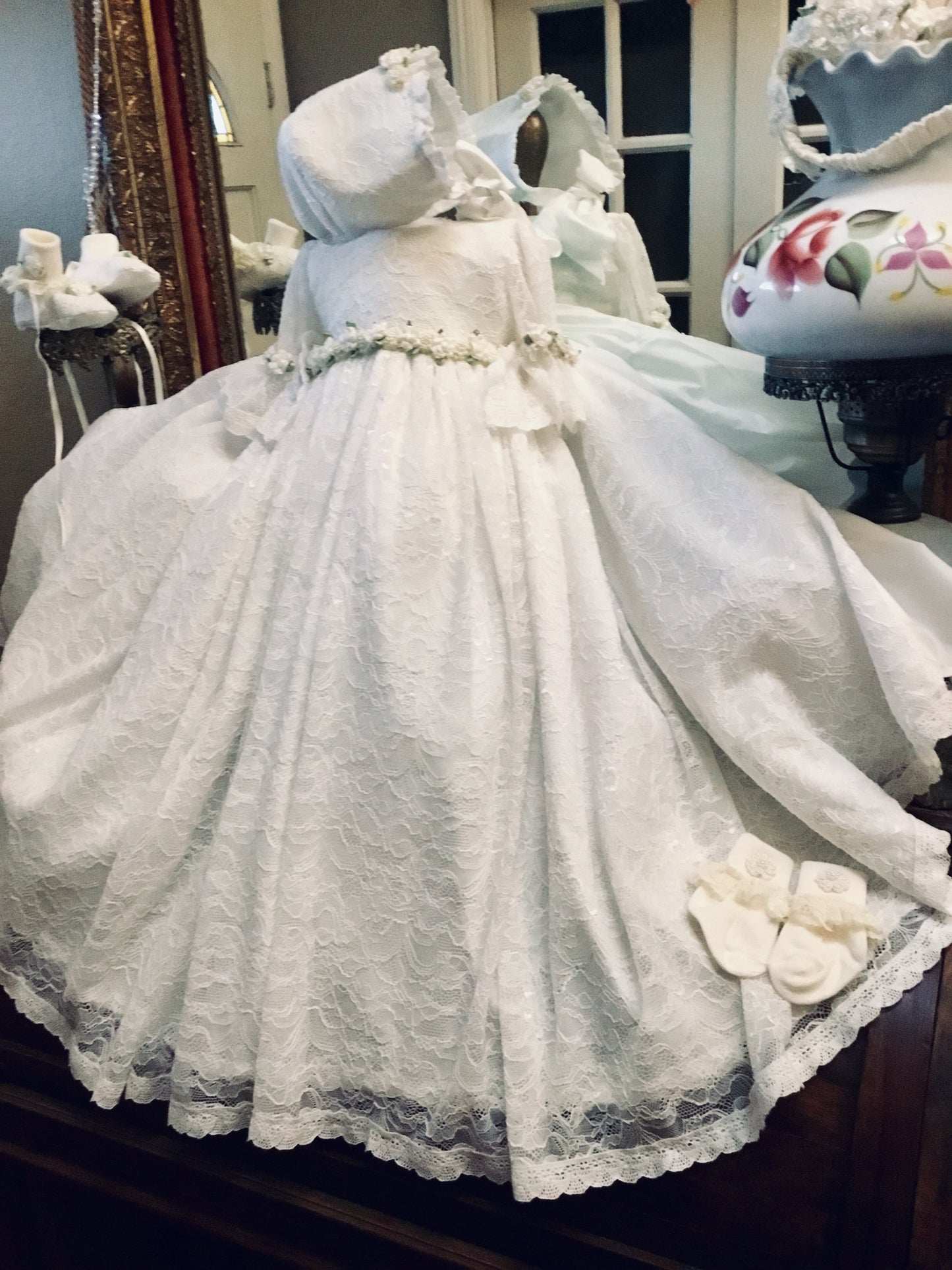 Lace Christening Gown with a Bonnet - Aileen