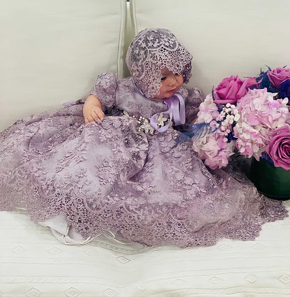 Christening Gown with Bonnet - Violet