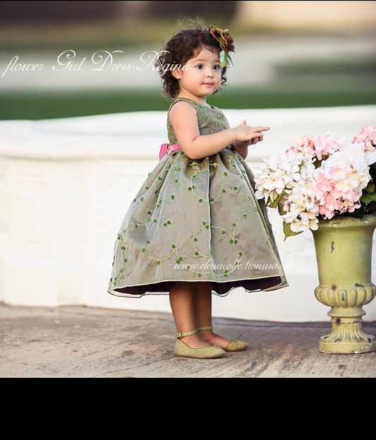 Flower Girl Green Silk Dress - Regina