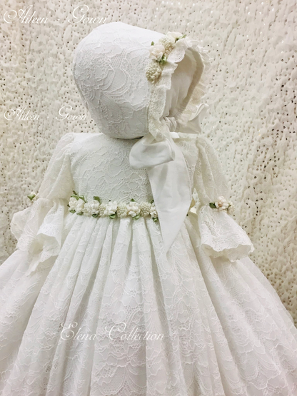 Lace Christening Gown with a Bonnet - Aileen