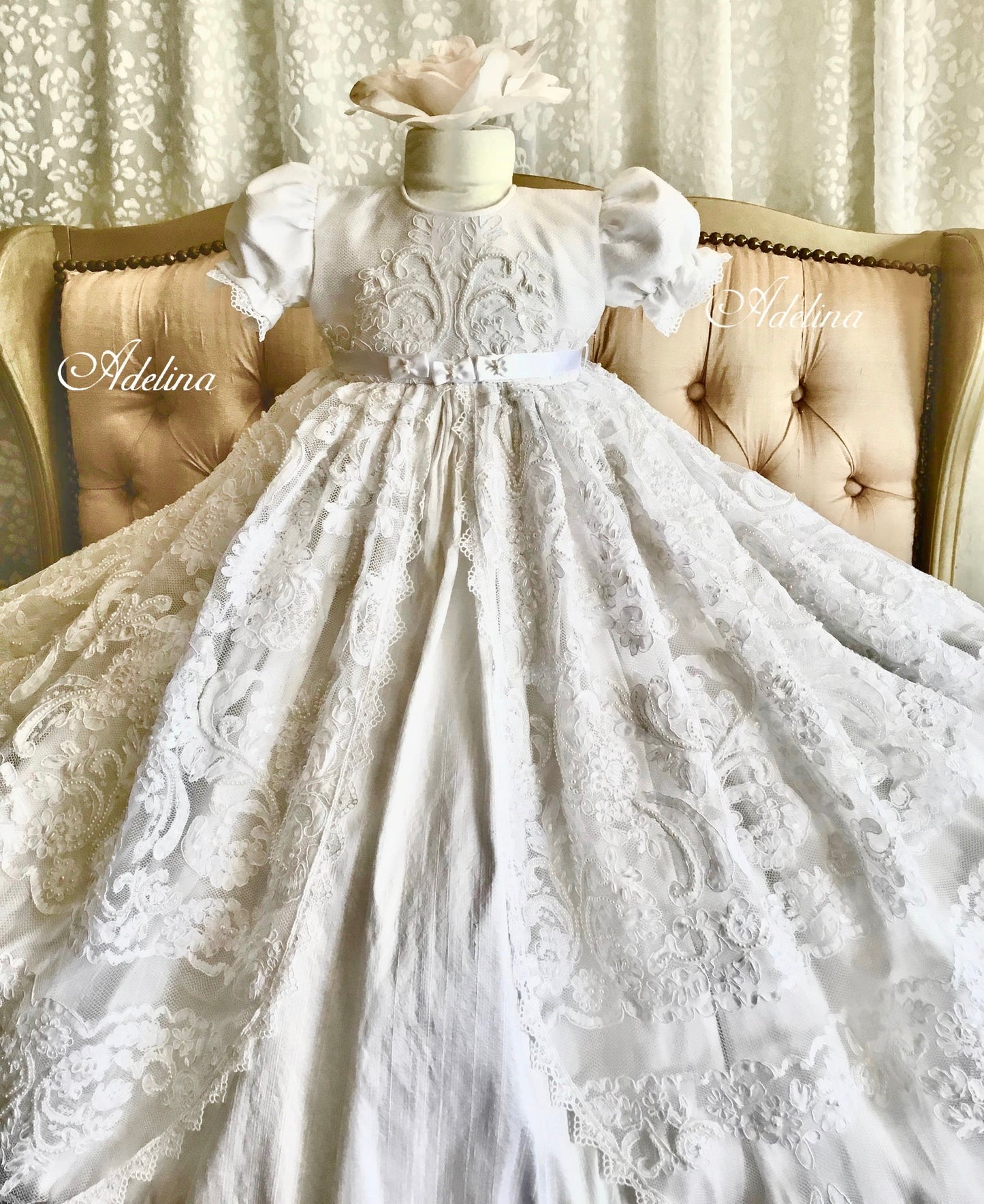 Christening Heirloom Gown with Bonnet - Adelina