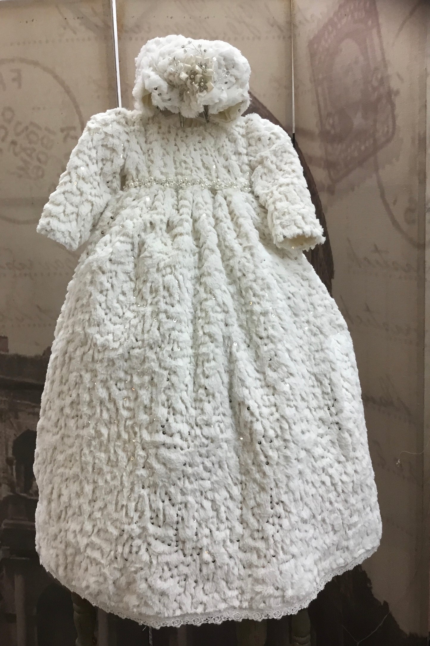 Winter Christening Gown with a Bonnet - Furry