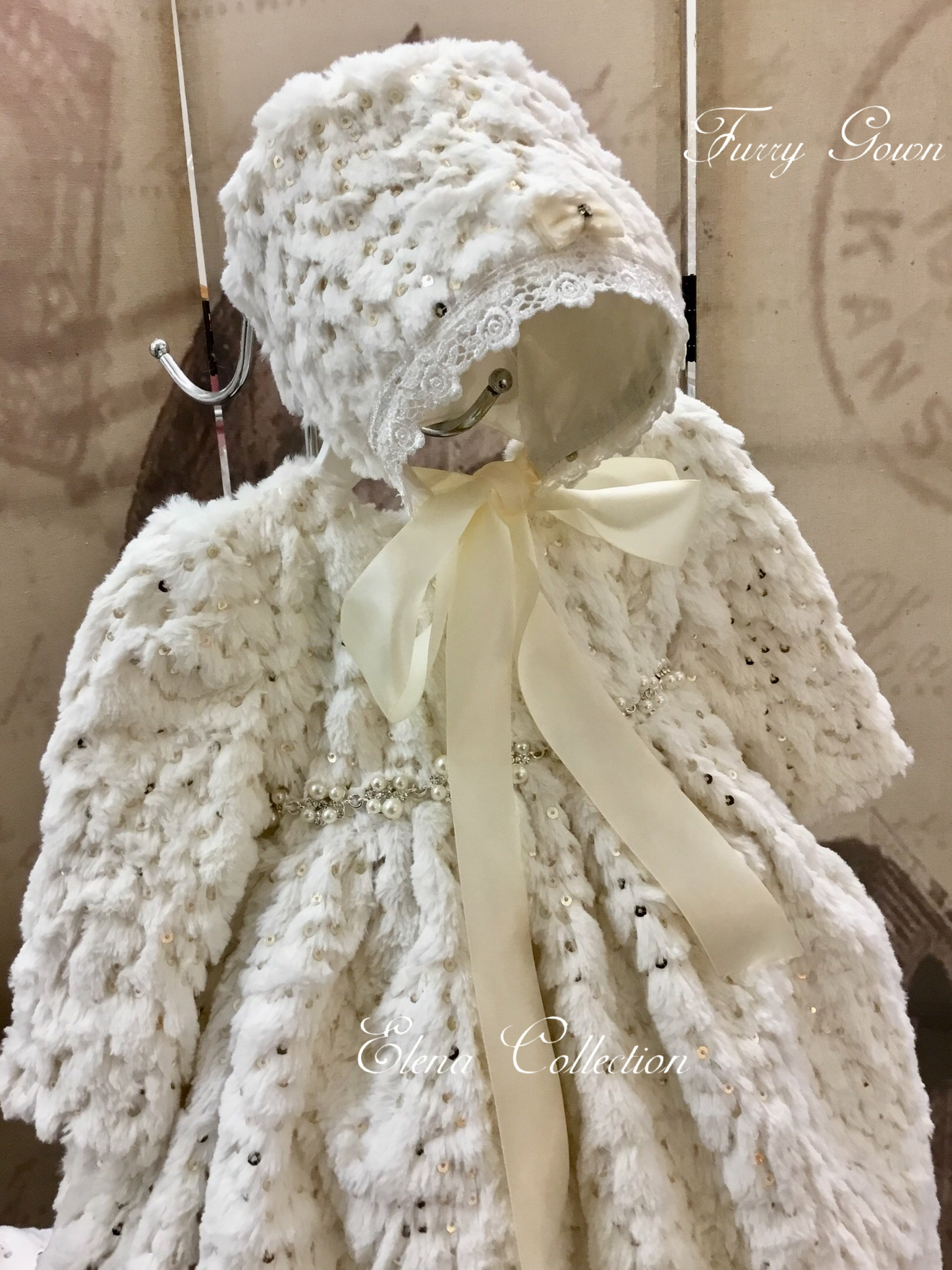 Winter Christening Gown with a Bonnet - Furry