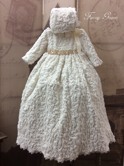 Winter Christening Gown with a Bonnet - Furry