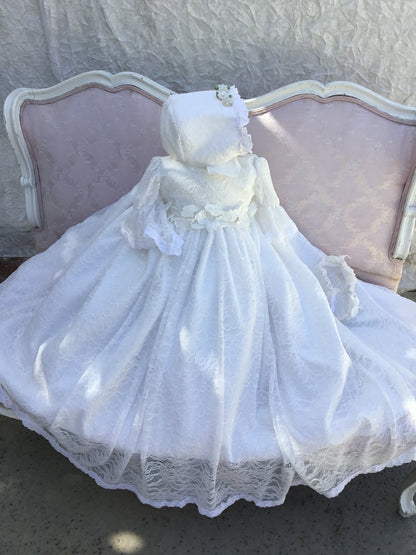 Lace Christening Gown with a Bonnet - Aileen