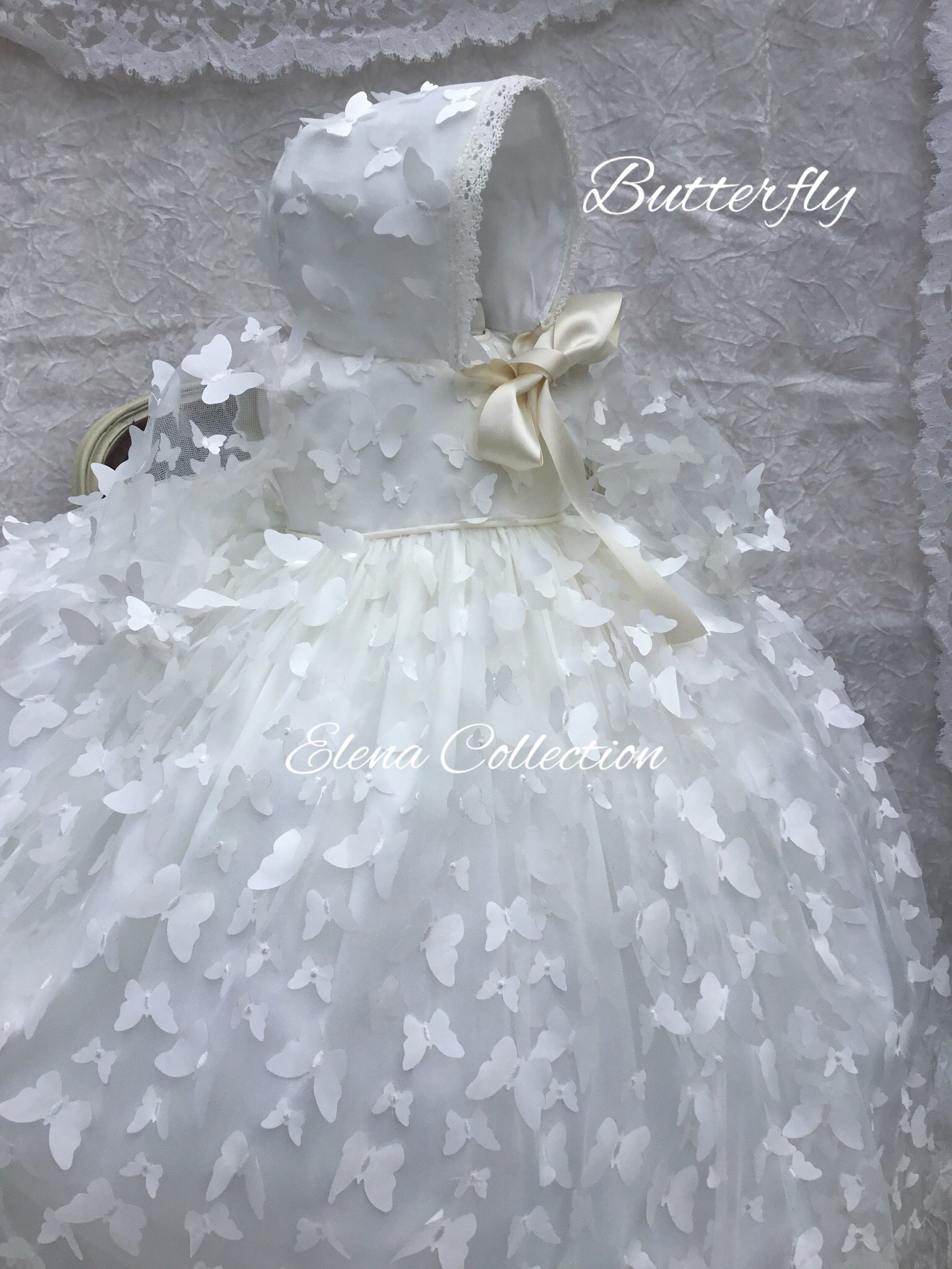 Christening Gown with Bonnet - Butterfly