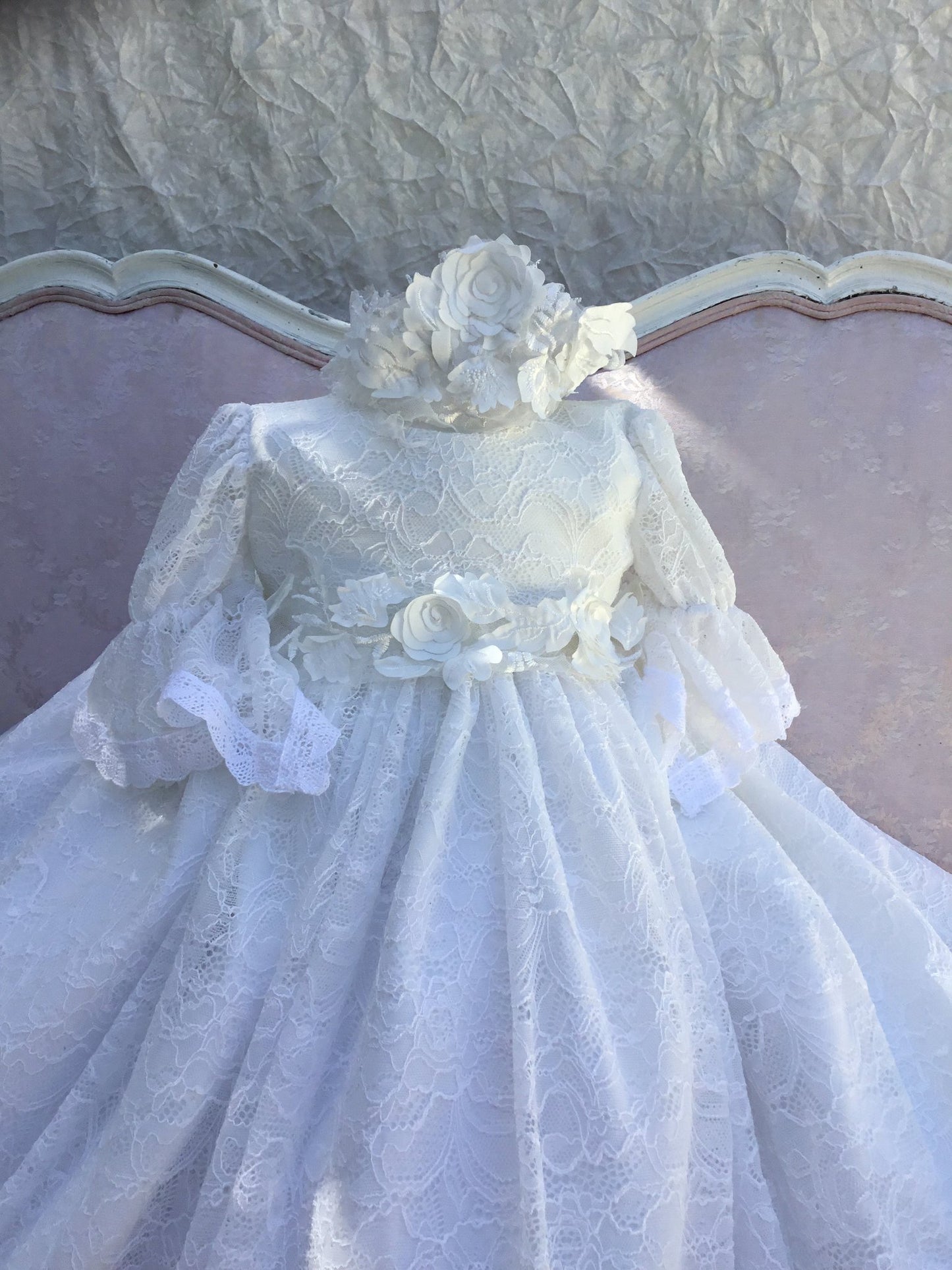 Lace Christening Gown with a Bonnet - Aileen